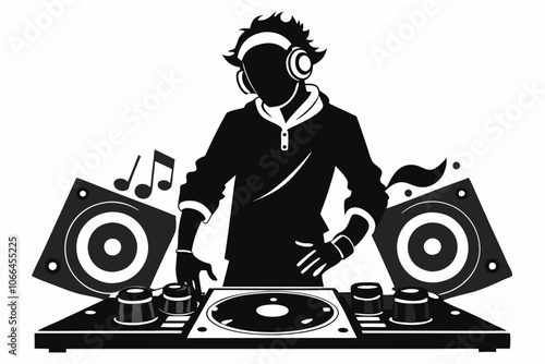 Bassline Elegance Cool Black DJ Vector Logo Nightlife Noir Dynamic DJ Player Icon in Black Silhouette