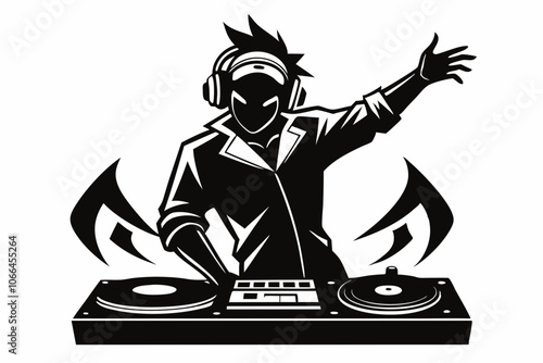 Bassline Elegance Cool Black DJ Vector Logo Nightlife Noir Dynamic DJ Player Icon in Black Silhouette