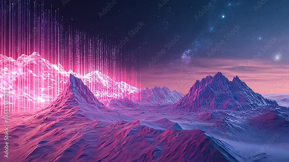 Surreal Fantasy Landscape with Neon Pink Digital Mountains in a Virtual ...