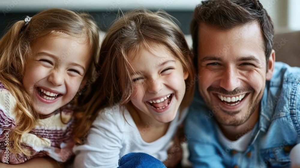 A candid family studio portrait capturing a moment of laughter between parents and children A candid family studio portrait capturing a moment of laughter between parents and children