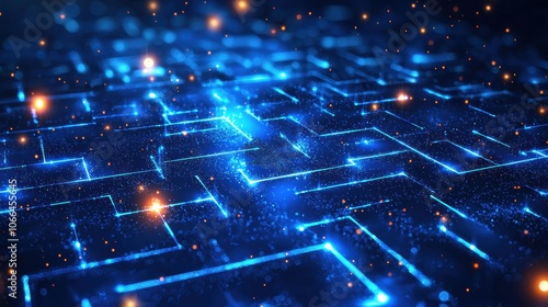 Wallpaper Mural Digital Maze of Illuminated Blue Lines and Particles Torontodigital.ca