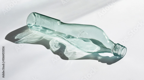 glass bottle lying on its side casting shadow