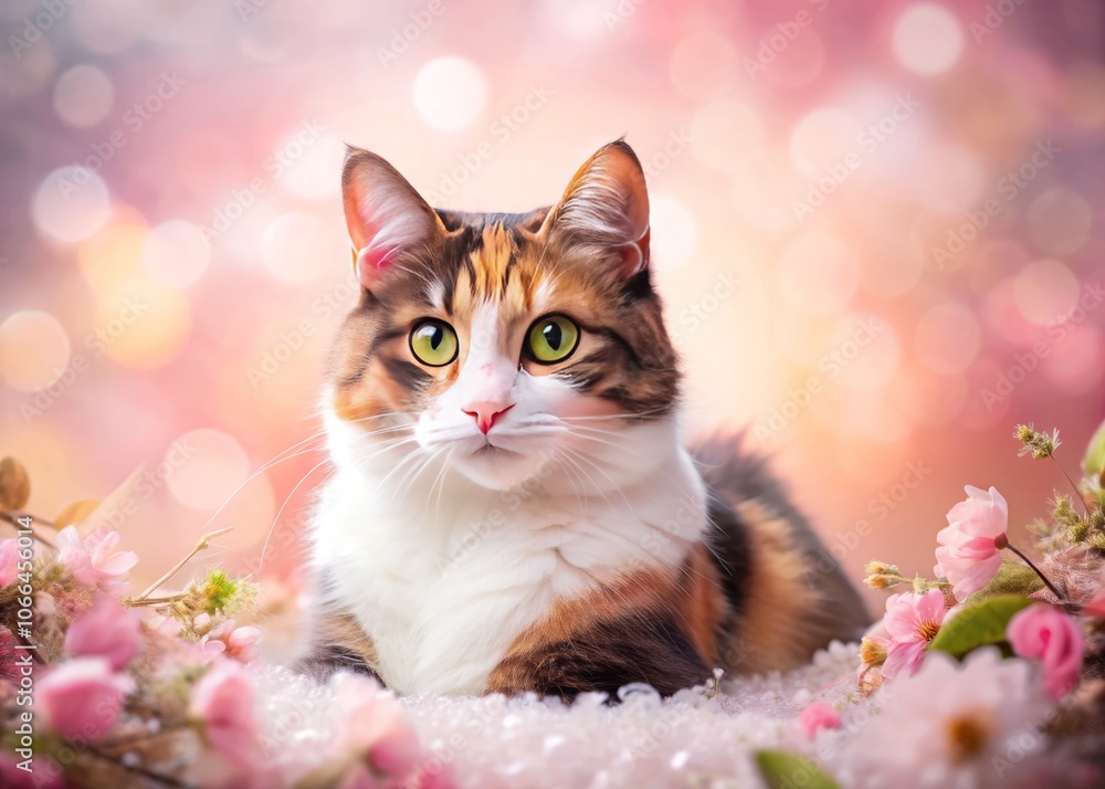 Adorable Calico Cat on Soft Pink Background in Double Exposure Style Capturing Playful Spirit and Whimsical Charm of Feline Friend in a Dreamy Visual Experience Adorable Calico Cat on Soft Pink Background in Double Exposure Style Capturing Playful Spirit and Whimsical Charm of Feline Friend in a Dreamy Visual Experience