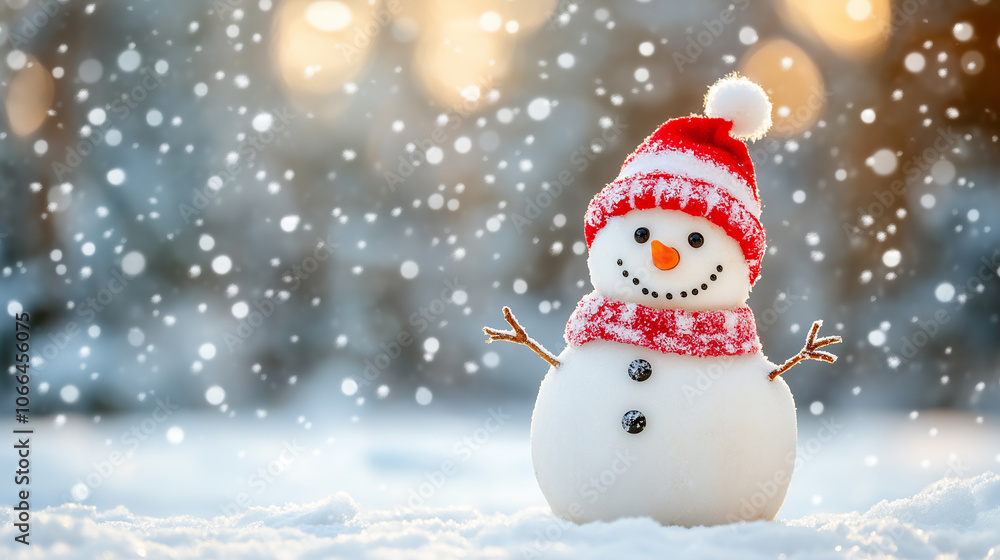 Fototapeta premium Happy snowman in winter scenery