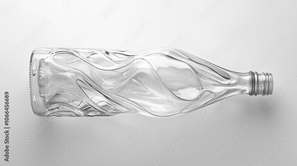 Clear plastic bottle with unique, swirling design on white background Clear plastic bottle with unique, swirling design on white background