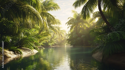 A Tranquil Jungle Stream Bathed in Golden Sunlight