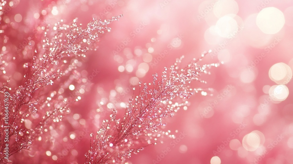 Soft, delicate pink grass with water droplets on a blurred pink background. Soft, delicate pink grass with water droplets on a blurred pink background.