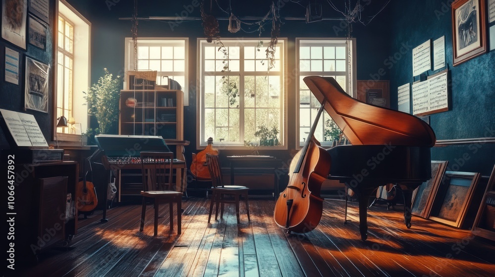 Music Room with Piano and Cello Music Room with Piano and Cello