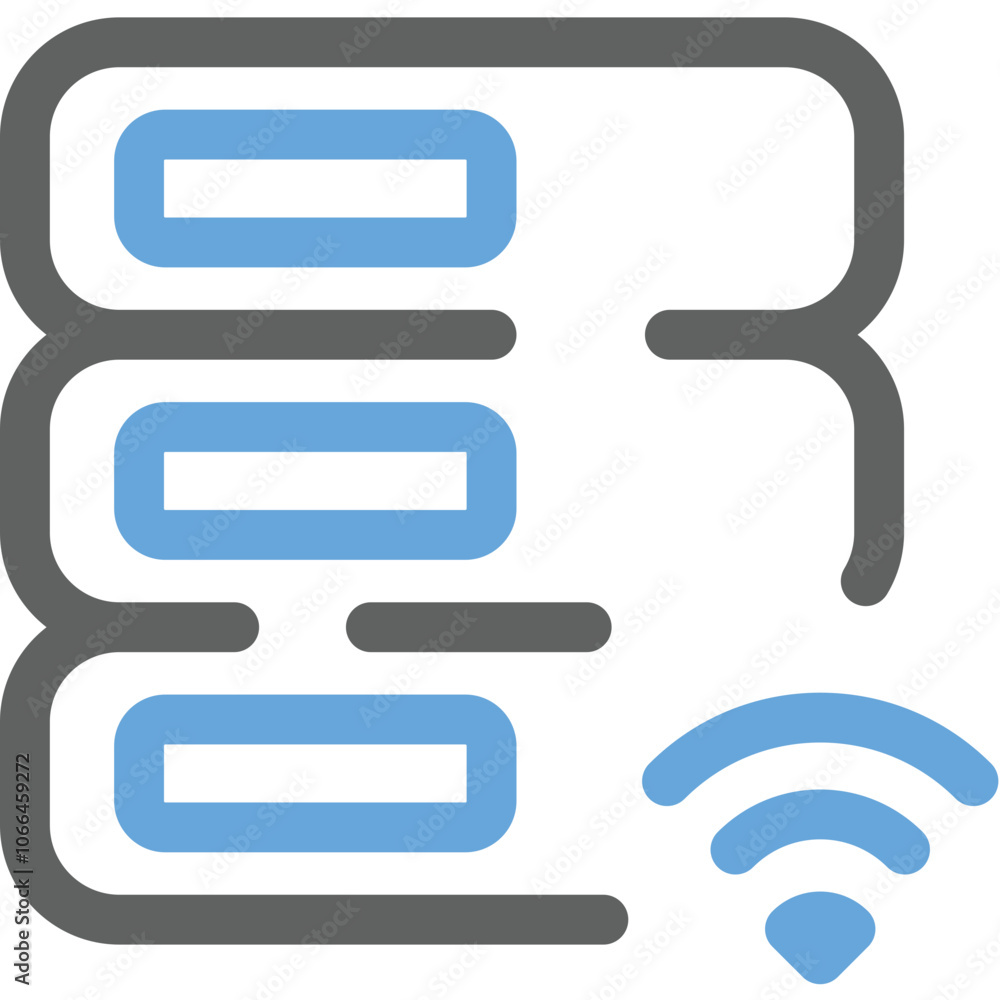 Illustration of a modern server rack with wireless connectivity icon in a digital environment Illustration of a modern server rack with wireless connectivity icon in a digital environment