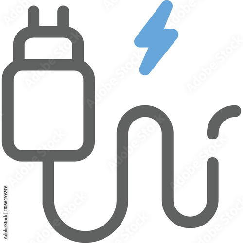 A digital illustration of an electric plug with a cable and a lightning bolt symbol representing electricity and power