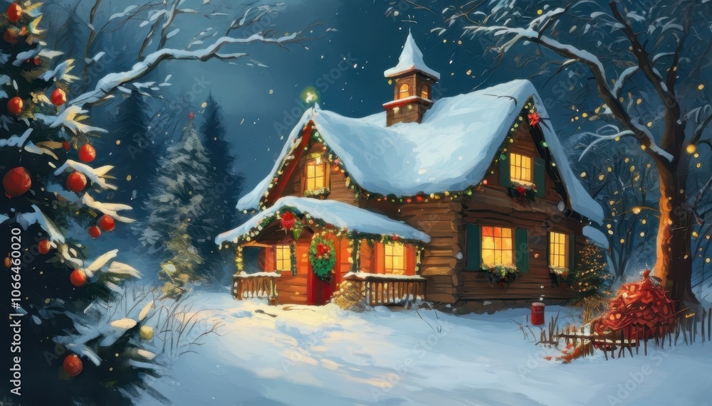 a Christmas house surrounded by snow a Christmas house surrounded by snow