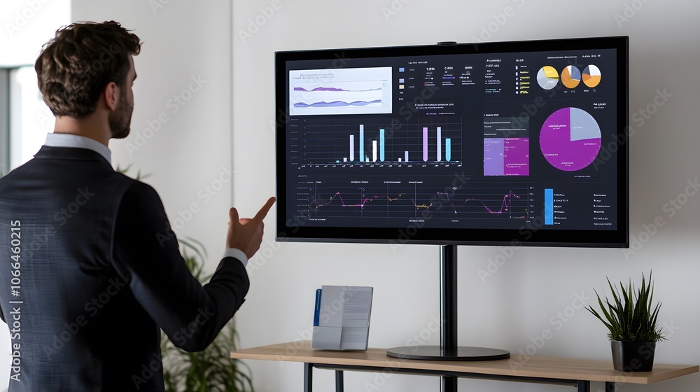 Businessman presents data insights effectively Businessman presents data insights effectively