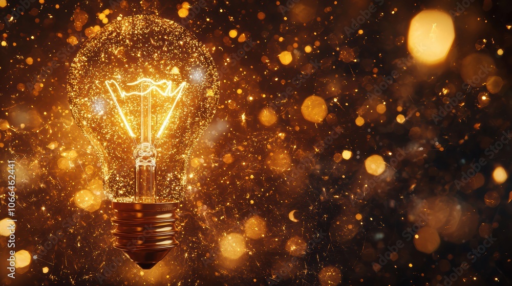 Sparkling Light Bulb with Golden Bokeh Background Sparkling Light Bulb with Golden Bokeh Background