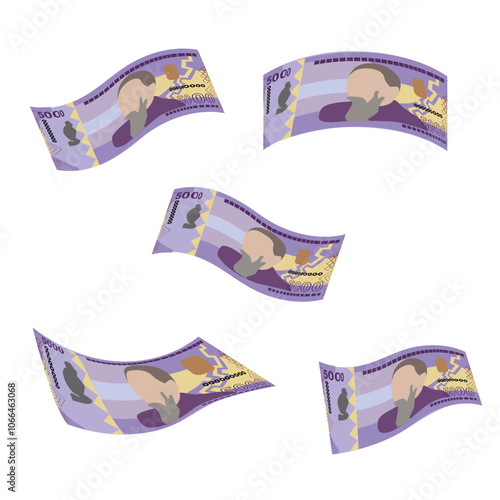 Angolan Kwanza Vector Illustration. Angola money set bundle banknotes. Falling, flying money 5000 AOA. Flat style. Isolated on white background. Simple minimal design