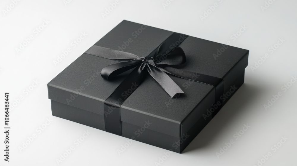 Elegant black gift box with satin ribbon, classic and sophisticated present Elegant black gift box with satin ribbon, classic and sophisticated present
