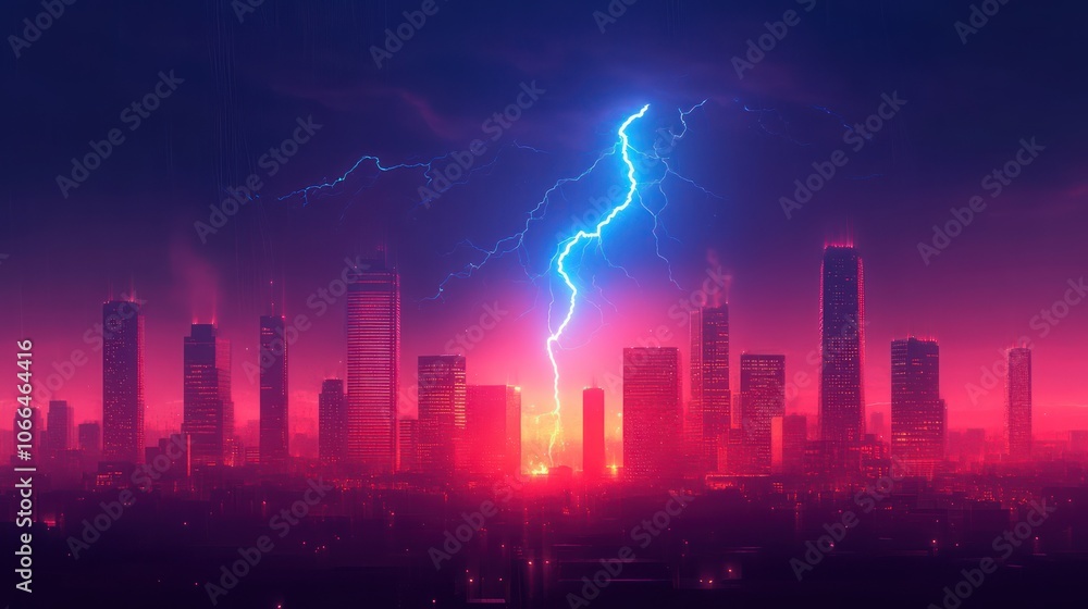Fototapeta premium lightning bolt over city. Lightning flash bolt or thunderbolt