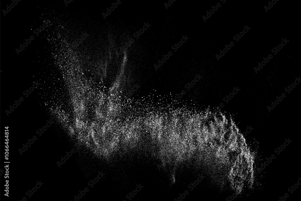 Distressed white grainy texture. Dust overlay textured. Grain noise particles. Snow effects pack. Rusted black background. Vector illustration, EPS 10.