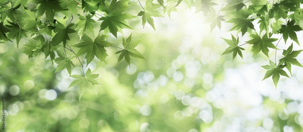Copy space image depicting fresh green maple leaves on spring branches Copy space image depicting fresh green maple leaves on spring branches