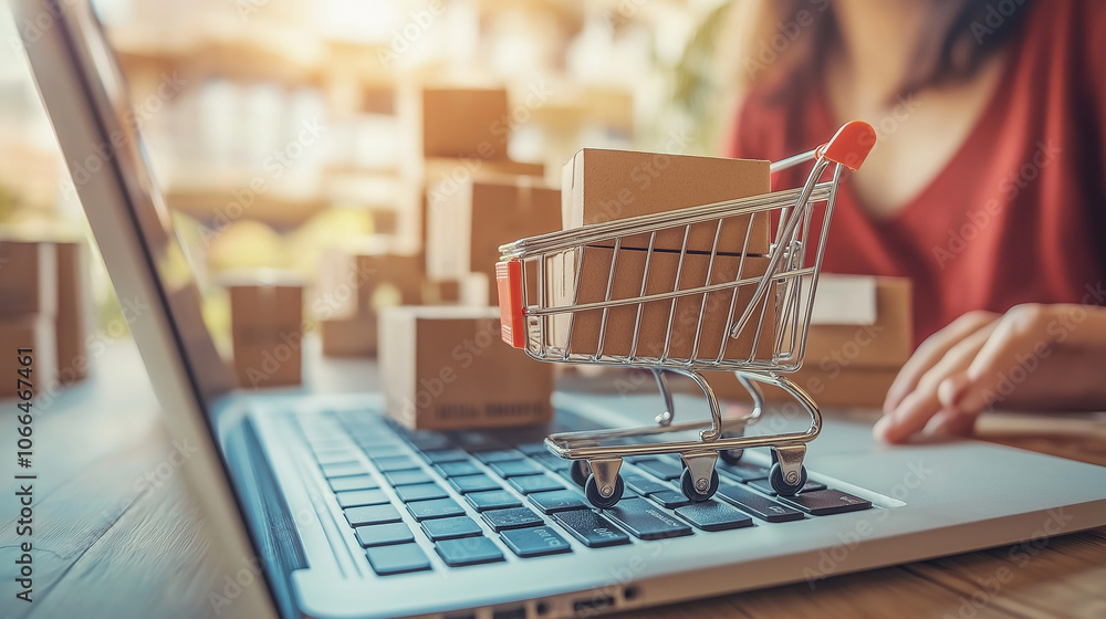 A woman runs an e-commerce business is checking orders from a laptop A woman runs an e-commerce business is checking orders from a laptop