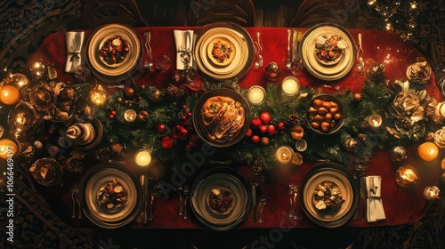Wallpaper Mural A top-down view of a beautifully set Christmas Eve table, featuring food Torontodigital.ca