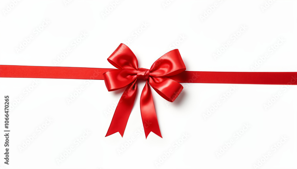 A red bow with a ribbon lies isolated on a white background._00001_ A red bow with a ribbon lies isolated on a white background._00001_