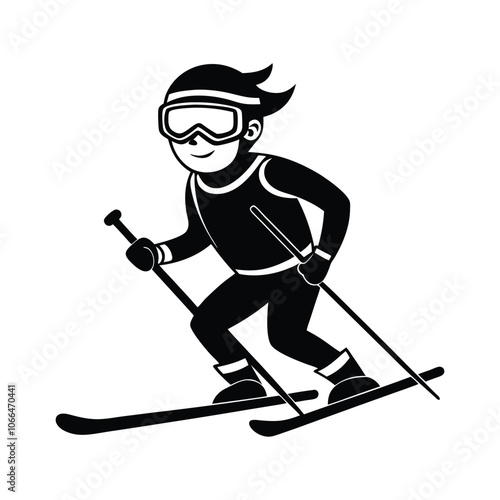 Skiing Sport Clipart Design - Skiing player Vector illustration in black and white