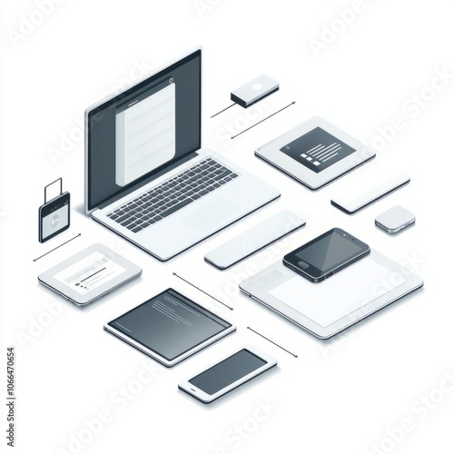 Isometric Design of Technology Devices and Gadgets on White Background