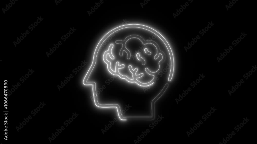 Glowing All Brain Icon and Symbol in HD Video Neon Animation on Black Background Glowing All Brain Icon and Symbol in HD Video Neon Animation on Black Background