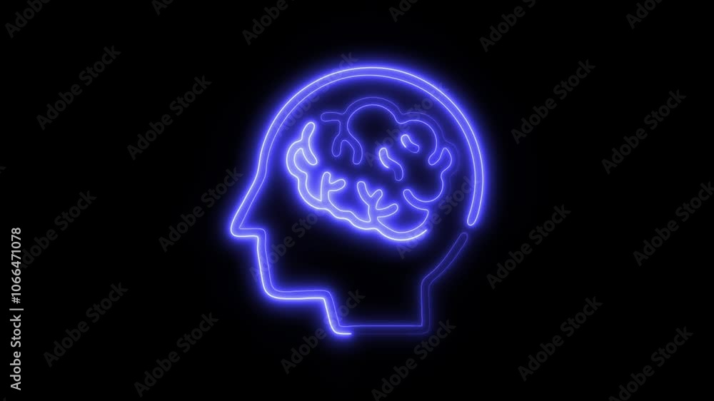Glowing All Brain Icon and Symbol in HD Video Neon Animation on Black Background Glowing All Brain Icon and Symbol in HD Video Neon Animation on Black Background