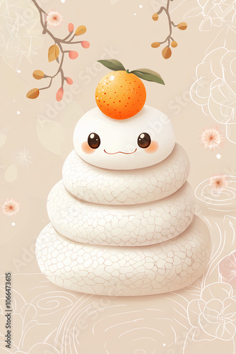 Wallpaper Mural Clip art of white snake like Kagamimochi that may be used for New Year's card of 2025.generated by AI Torontodigital.ca