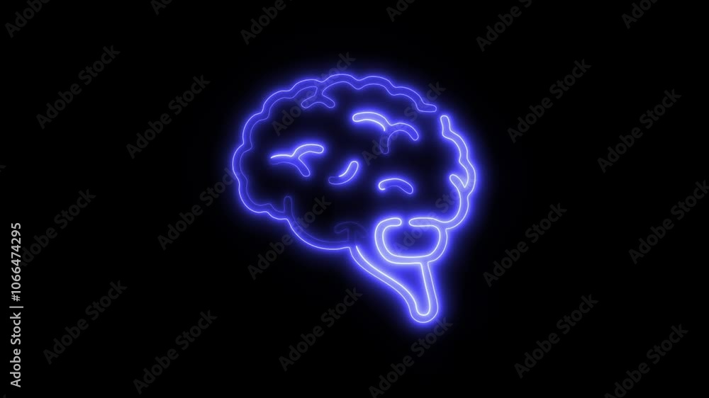 Glowing All Brain Icon and Symbol in HD Video Neon Animation on Black Background Glowing All Brain Icon and Symbol in HD Video Neon Animation on Black Background