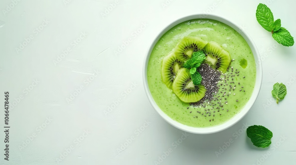 Fresh Green Smoothie Bowl with Kiwi and Mint Fresh Green Smoothie Bowl with Kiwi and Mint