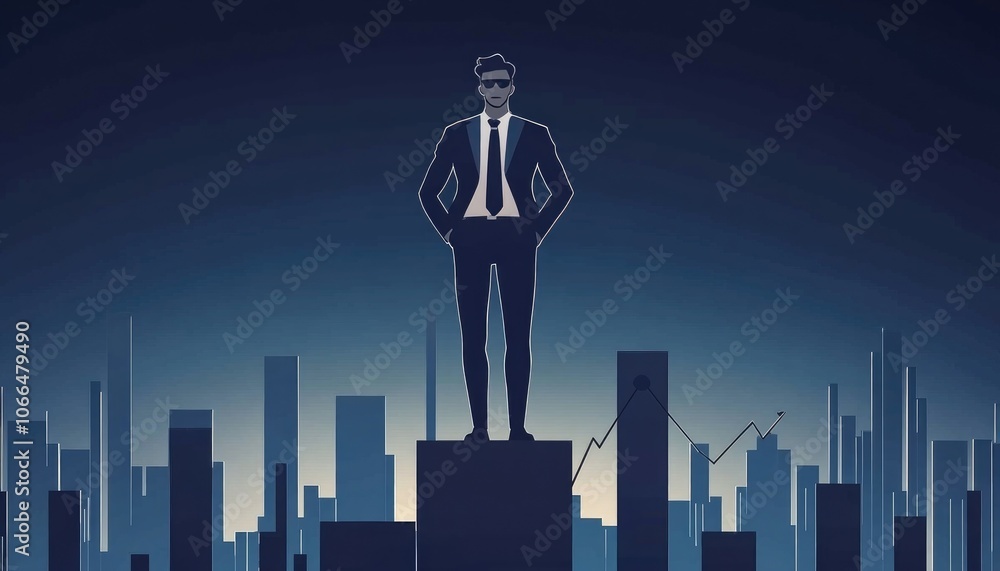 Businessman Standing on Top of Skyscraper, Looking Out Over the City, Success, Reaching New Heights, Ambition, Goals, Aspirations, Motivation, Leadership, Determination Businessman Standing on Top of Skyscraper, Looking Out Over the City, Success, Reaching New Heights, Ambition, Goals, Aspirations, Motivation, Leadership, Determination