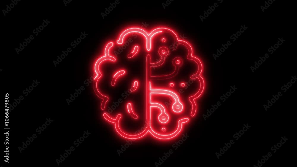 Glowing All Brain Icon and Symbol in HD Video Neon Animation on Black Background Glowing All Brain Icon and Symbol in HD Video Neon Animation on Black Background