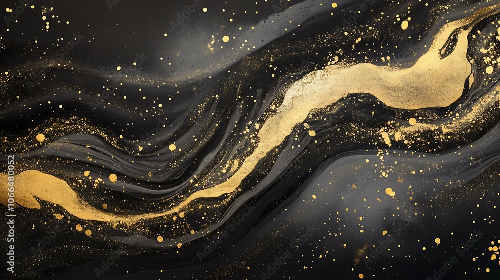Abstract Black and Gold Swirling Liquid Art with Glitter Abstract Black and Gold Swirling Liquid Art with Glitter