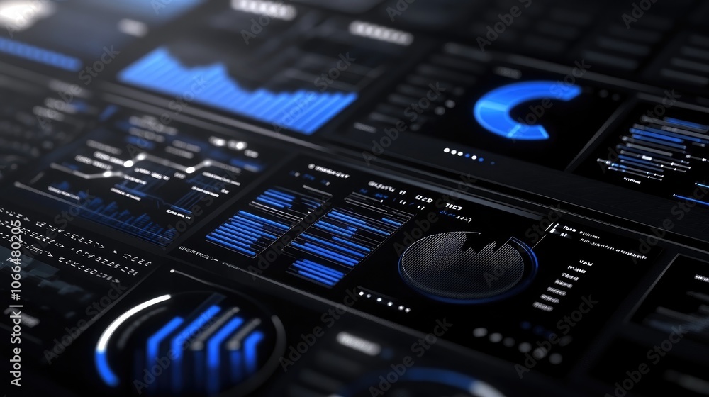 Fototapeta premium Blue Digital Interface with Graphs and Charts for Data Visualization
