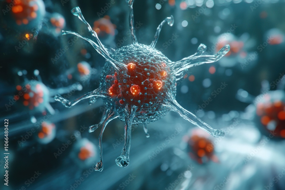 A close-up view of a virus, a microscopic organism that can cause disease. A close-up view of a virus, a microscopic organism that can cause disease.