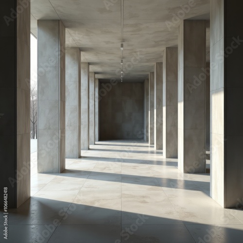 Minimalistic concrete interior with columns real estate 