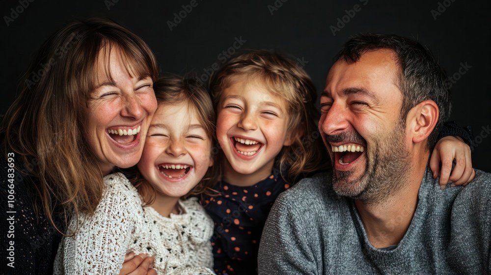 A happy studio portrait of a family with everyone laughing and enjoying each other company A happy studio portrait of a family with everyone laughing and enjoying each other company