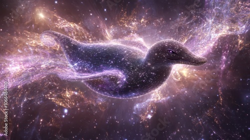 Celestial Platypus Diving Through Dimensions: Collecting Cosmic Pearls of Wisdom, Perfect for Spiritual Coaching and Paradox Integration. High-Resolution Digital Artwork. photo