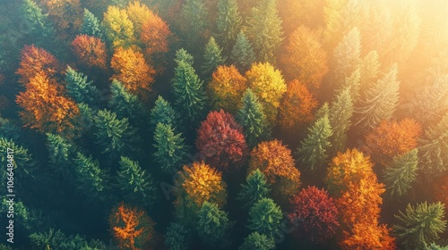 Aerial View of a Forest in Autumn Colors