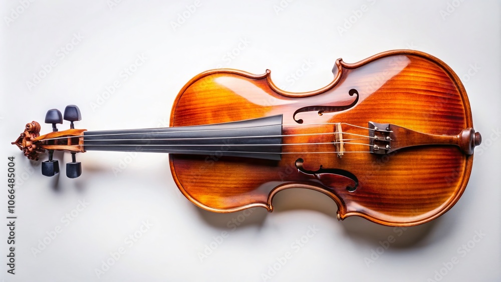 Fototapeta premium Aerial View of a Violin on a White Background - Elegant Musical Instrument Photography for Music Lovers, Art Enthusiasts, and Creative Projects, Perfect for Print and Digital Media Uses
