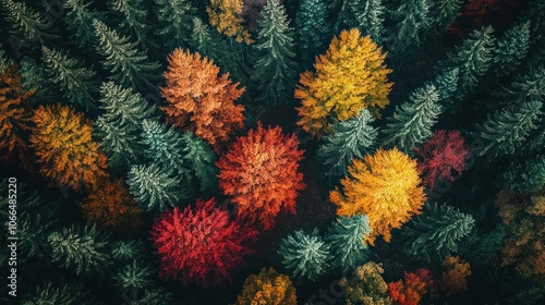 Aerial View of a Forest with Colorful Autumn Trees