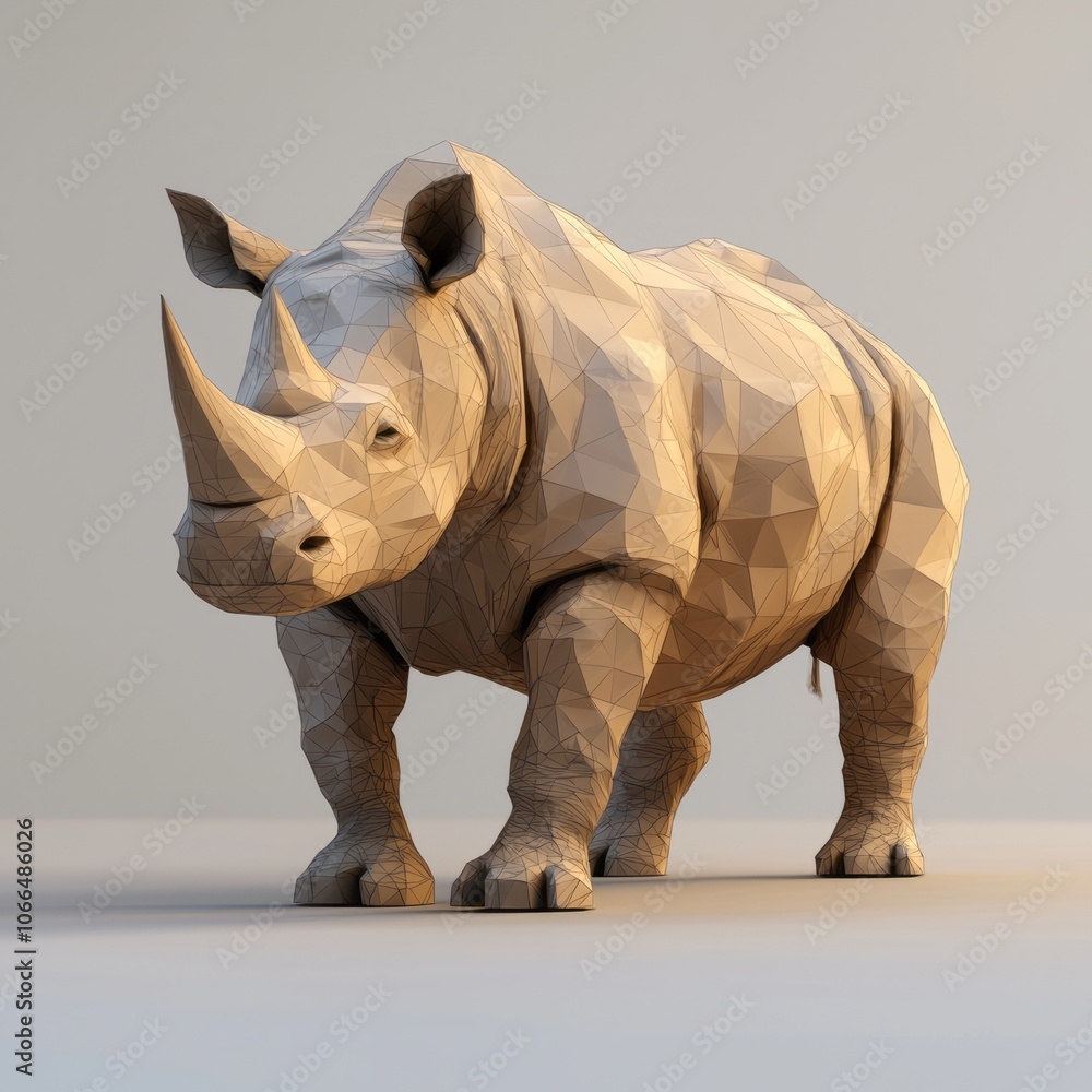 Low Poly 3D Render of a rhinoceros, on isolated white background Low Poly 3D Render of a rhinoceros, on isolated white background