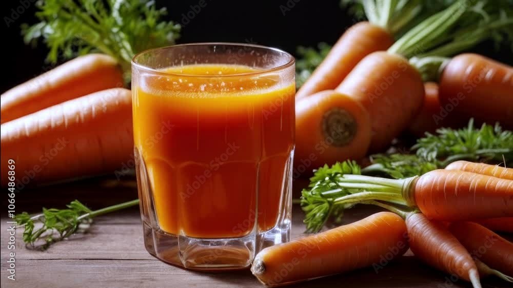 Carrot juice on a wooden table over a white background Carrot juice on a wooden table over a white background