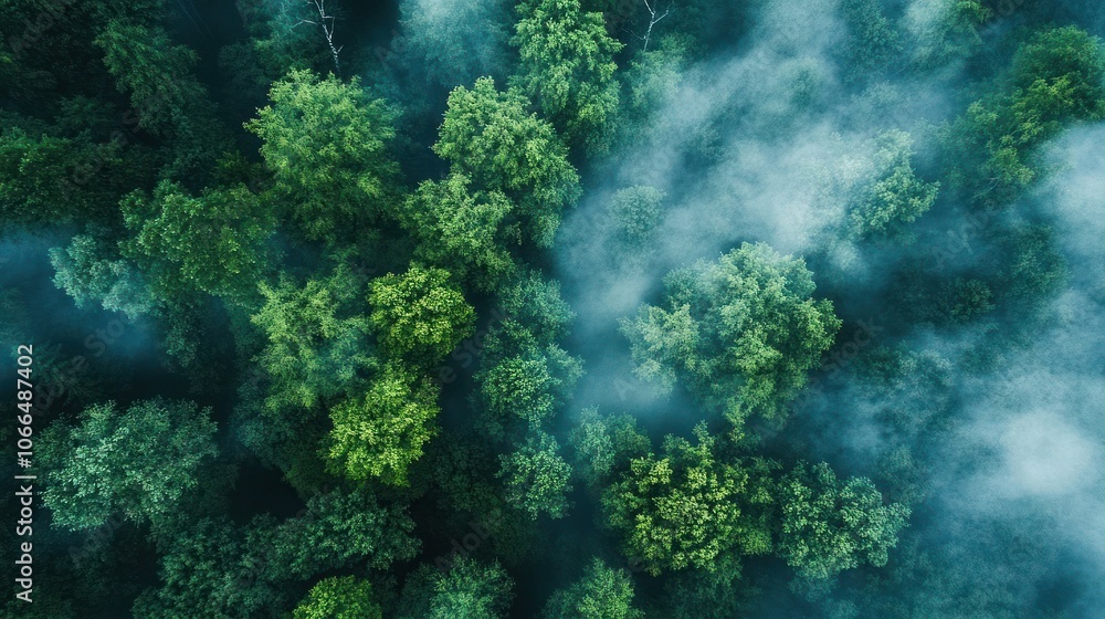 Aerial View of a Dense Forest with Fog Aerial View of a Dense Forest with Fog