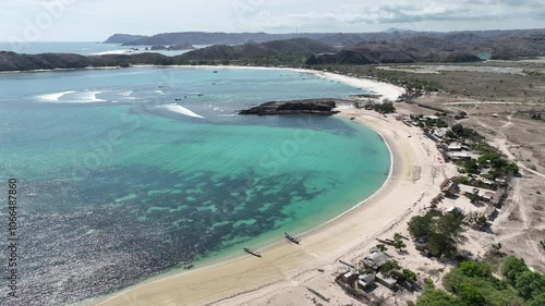 Serene tropical island beach Tanjun Aan Lombok Indonesia Aerial drone footage 4k Mavic 3 travel content  photo