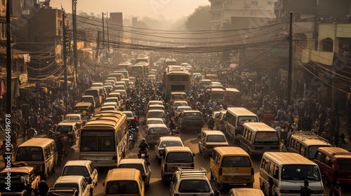 India's Heart A Vibrant Scene of Cars, Cows, and People Congesting the Roads