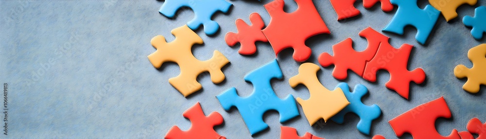 Family Puzzle Pieces Scattered on Plain Neutral Background, Colorful Puzzle Elements with Copy Space for Teamwork, Problem Solving, Family Bonding Activities - Photo Stock Concept Family Puzzle Pieces Scattered on Plain Neutral Background, Colorful Puzzle Elements with Copy Space for Teamwork, Problem Solving, Family Bonding Activities - Photo Stock Concept
