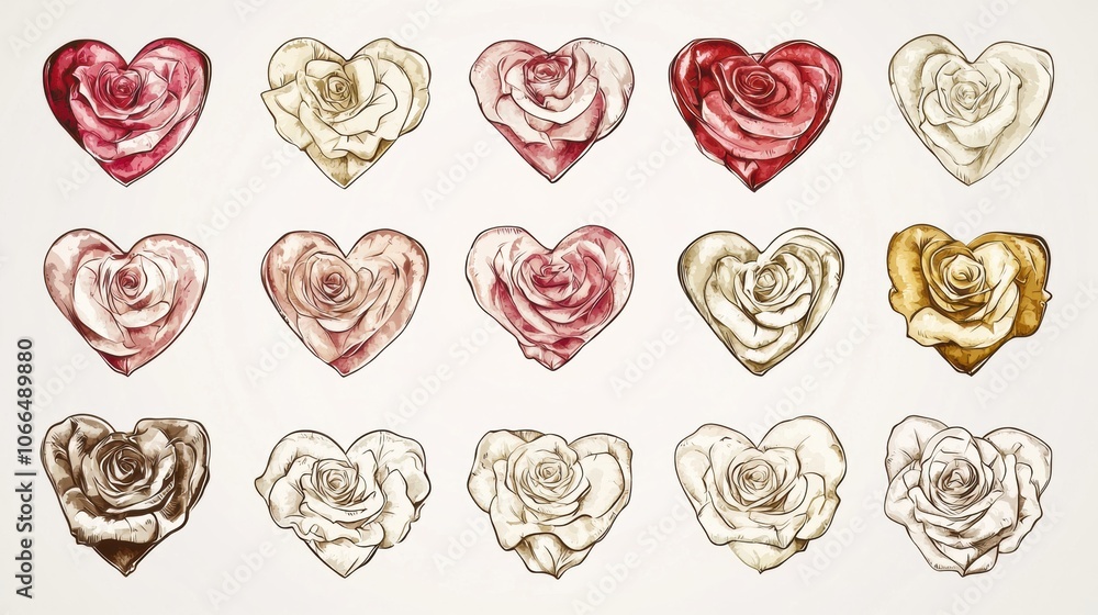 Heart-Shaped Roses in Various Colors and Designs Heart-Shaped Roses in Various Colors and Designs